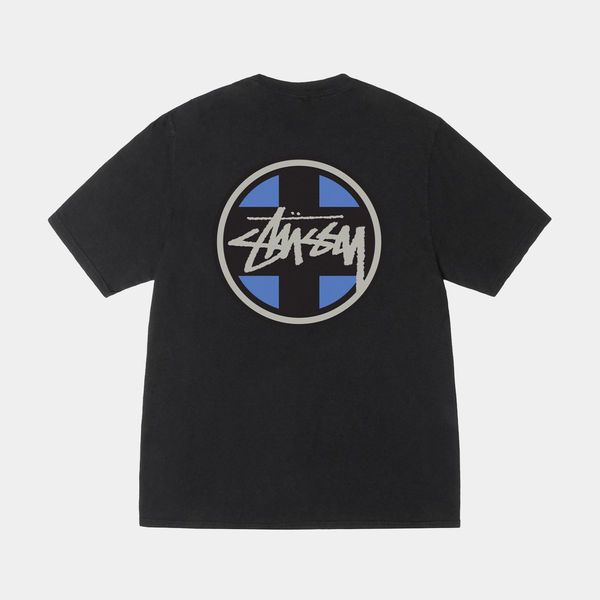 STUSSY CROSS DOT PIGMENT DYED TEE - BLACK - PLA Skateboarding