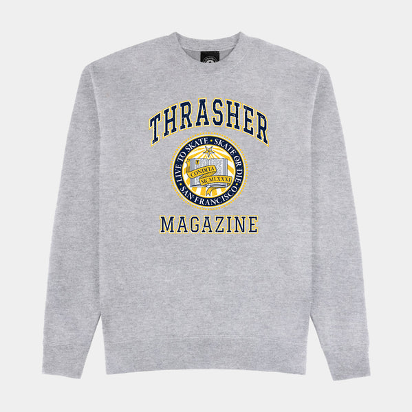 スケートボード THRASHER CREW SWEAT SHADOW MAG LOGO GREY THRASHER DROPOUT CREWNECK - ASH GREY - PLA Skateboarding