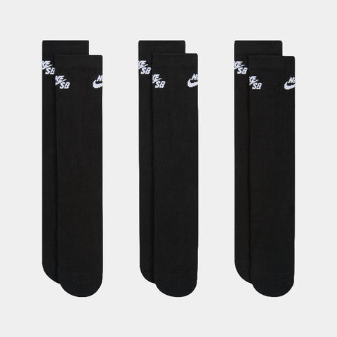 NIKE EVERYDAY ELEVATED CUSHIONED CREW SOCKS 3-PACK - BLACK