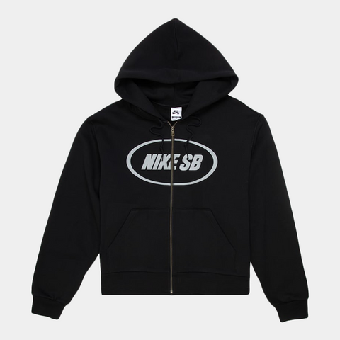 NIKE SB OVAL LOGO SKATE ZIP-UP HOODIE - BLACK/GREY
