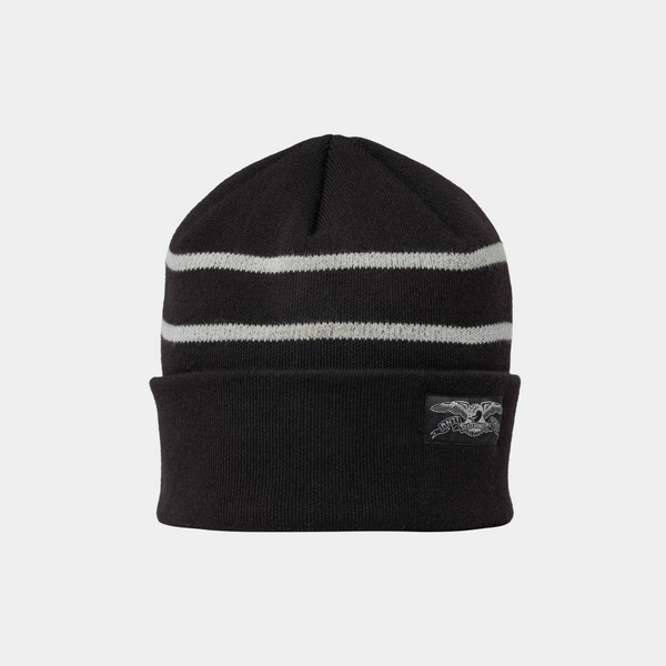 ANTI-HERO STOCK EAGLE LABEL STRIPE CUFF BEANIE - BLACK/GREY