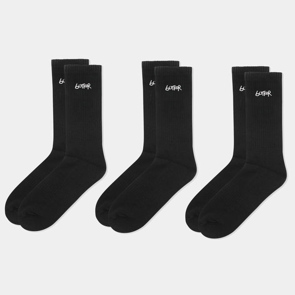 BUTTER GOODS 3-PACK BASIC SOCKS - BLACK