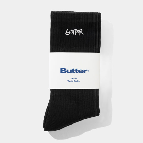 BUTTER GOODS 3-PACK BASIC SOCKS - BLACK