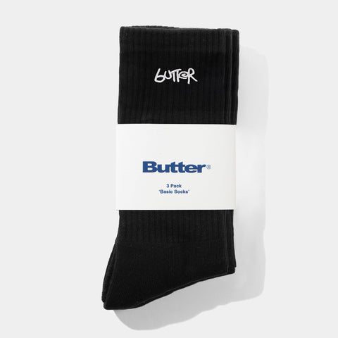 BUTTER GOODS 3-PACK BASIC SOCKS - BLACK