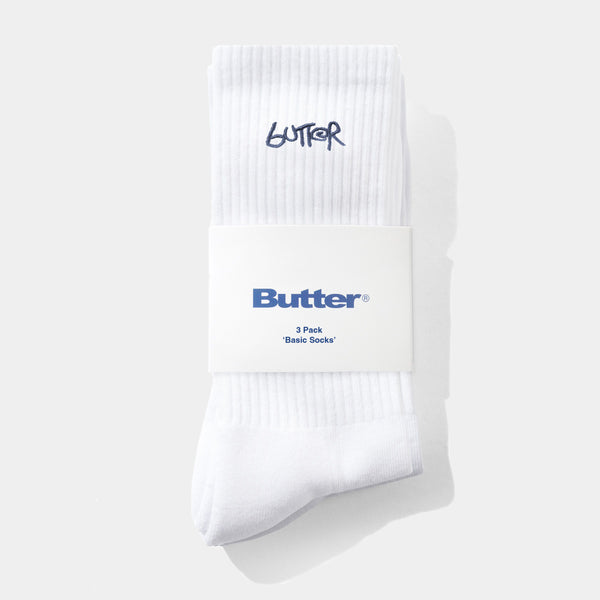 BUTTER GOODS 3-PACK BASIC SOCKS - WHITE