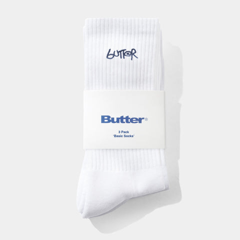 BUTTER GOODS 3-PACK BASIC SOCKS - WHITE