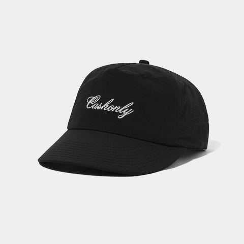 CASH ONLY SCRIPT 5 PANEL HAT - BLACK
