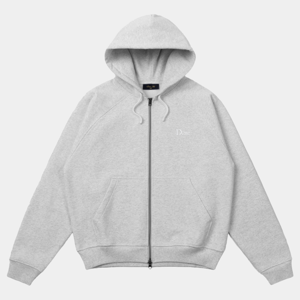 DIME CLASSIC SMALL LOGO ZIP HOODIE - HEATHER GREY - PLA Skateboarding
