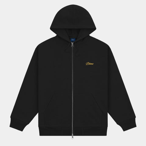 DIME CURSIVE SMALL LOGO ZIP HOODIE - BLACK/GOLD