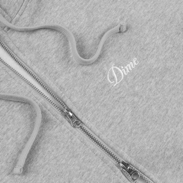 DIME CURSIVE SMALL LOGO ZIP HOODIE - HEATHER GREY