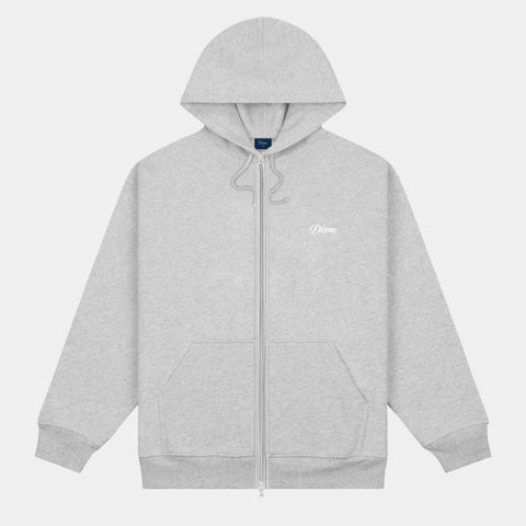 DIME CURSIVE SMALL LOGO ZIP HOODIE - HEATHER GREY
