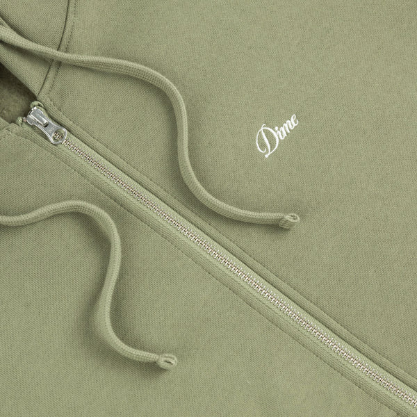 DIME CURSIVE SMALL LOGO ZIP HOODIE - ARMY GREEN