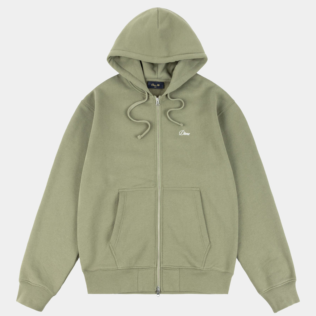 DIME CURSIVE ZIP HOODIE - ARMY GREEN - PLA Skateboarding