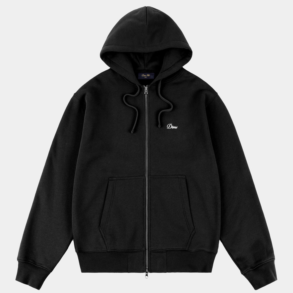 DIME CURSIVE SMALL LOGO ZIP HOODIE - BLACK/WHITE - PLA Skateboarding