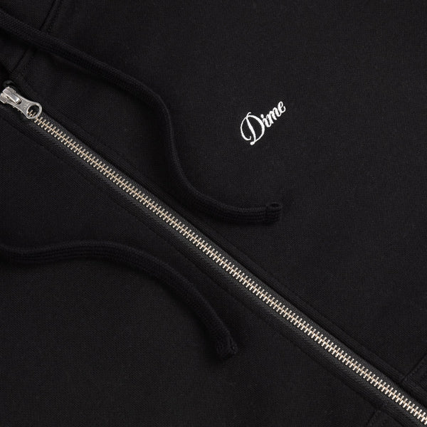 DIME CURSIVE SMALL LOGO ZIP HOODIE - BLACK/WHITE