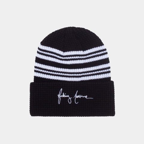 FUCKING AWESOME CURSIVE WAFFLE CUFF BEANIE - BLACK