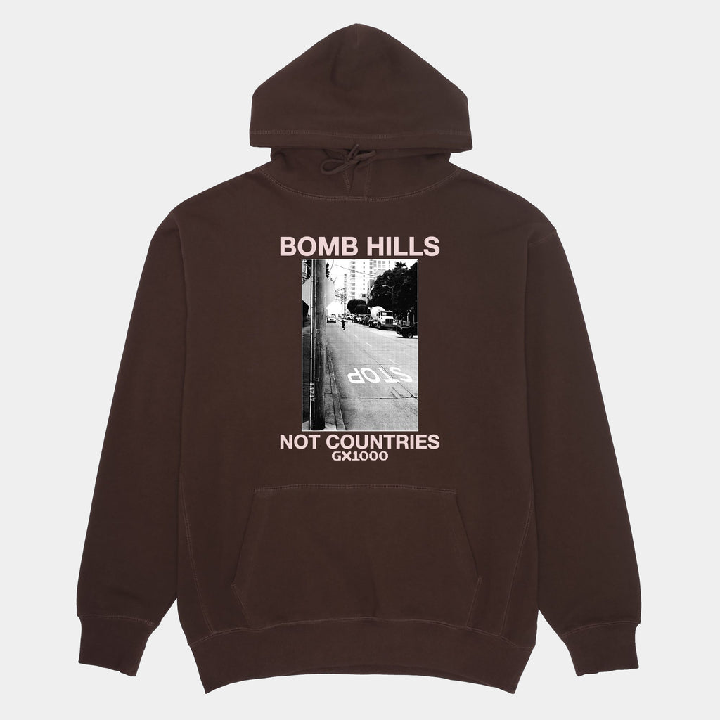 GX1000 BOMB HILLS NOT COUNTRIES HOODIE - BROWN/ROSE - PLA