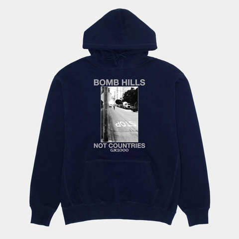 GX1000 BOMB HILLS NOT COUNTRIES HOODIE - NAVY/GREY