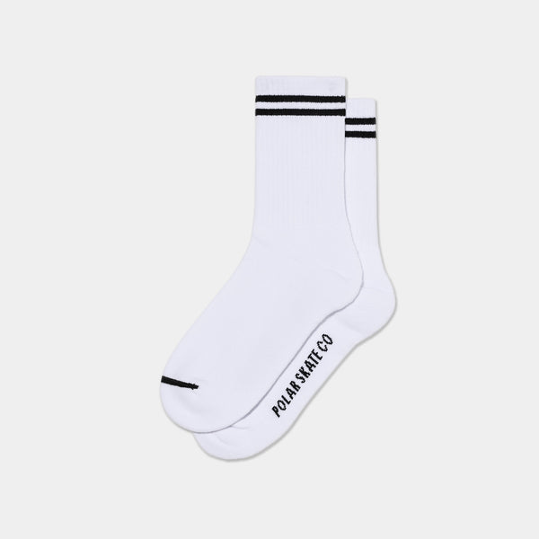 POLAR 2 STRIPES RIB SOCKS - WHITE/BLACK