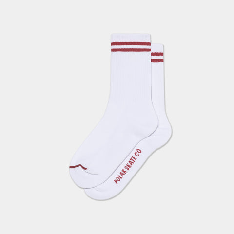 POLAR 2 STRIPES RIB SOCKS - WHITE/CHERRY