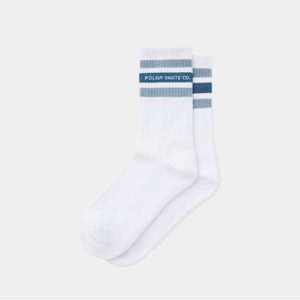 POLAR FAT STRIPE RIB SOCKS - WHITE/LIGHT BLUE
