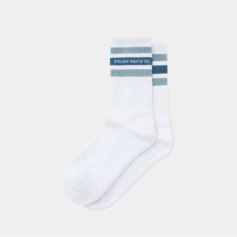 POLAR FAT STRIPE RIB SOCKS - WHITE/LIGHT BLUE