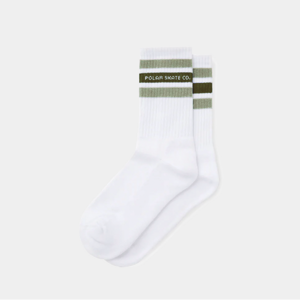 POLAR FAT STRIPE RIB SOCKS - WHITE/SAGE