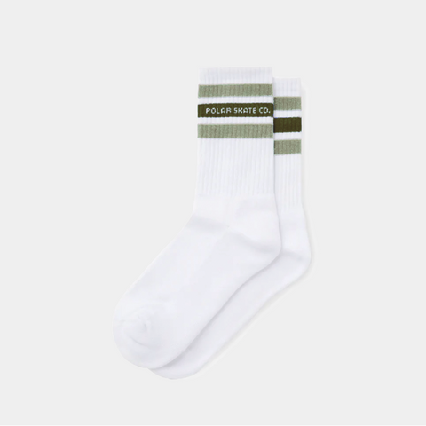 POLAR FAT STRIPE RIB SOCKS - WHITE/SAGE