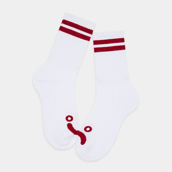 POLAR HAPPY SAD RIB SOCKS - WHITE/RED