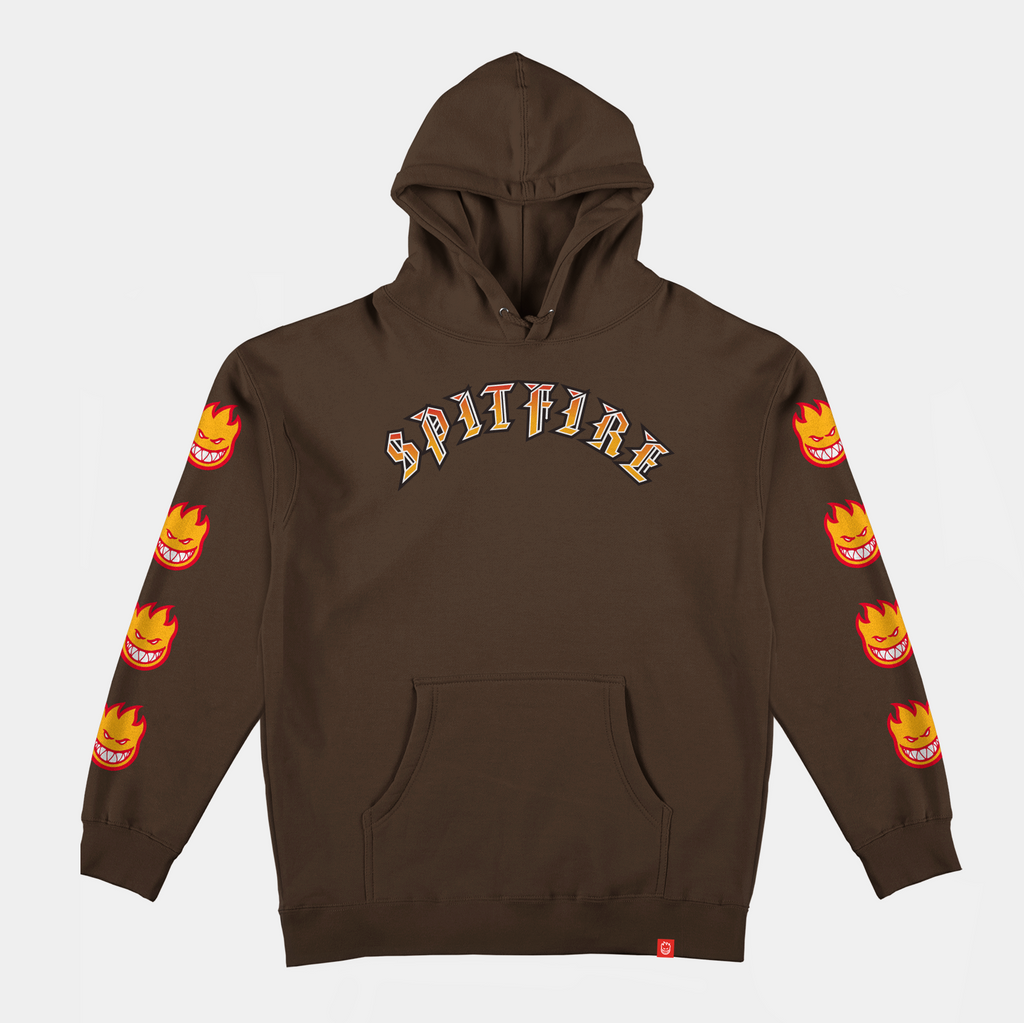 SPITFIRE OLD E BIGHEAD FILL SLEEVE HOODIE - BROWN/GOLD - PLA SPITFIRE OLD E BIGHEAD FILL SLEEVE HOODIE - BROWN/GOLD - PLA