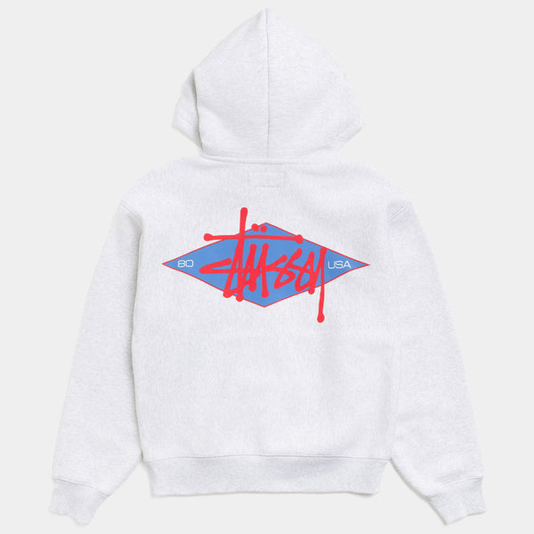 STUSSY BASIC DIAMOND ZIP HOODIE - ASH HEATHER