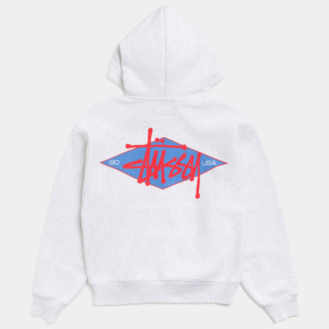 STUSSY BASIC DIAMOND ZIP HOODIE - ASH HEATHER