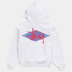 STUSSY BASIC DIAMOND ZIP HOODIE - ASH HEATHER - PLA Skateboarding