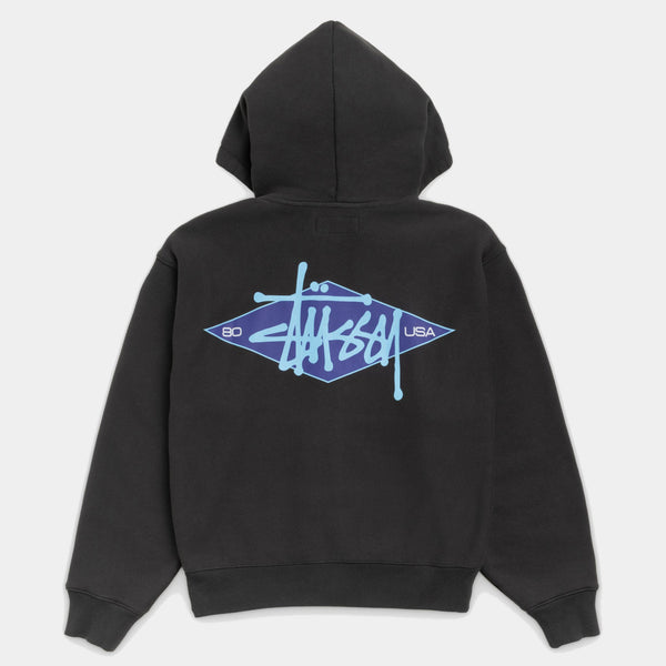 STUSSY BASIC DIAMOND ZIP HOODIE - BLACK