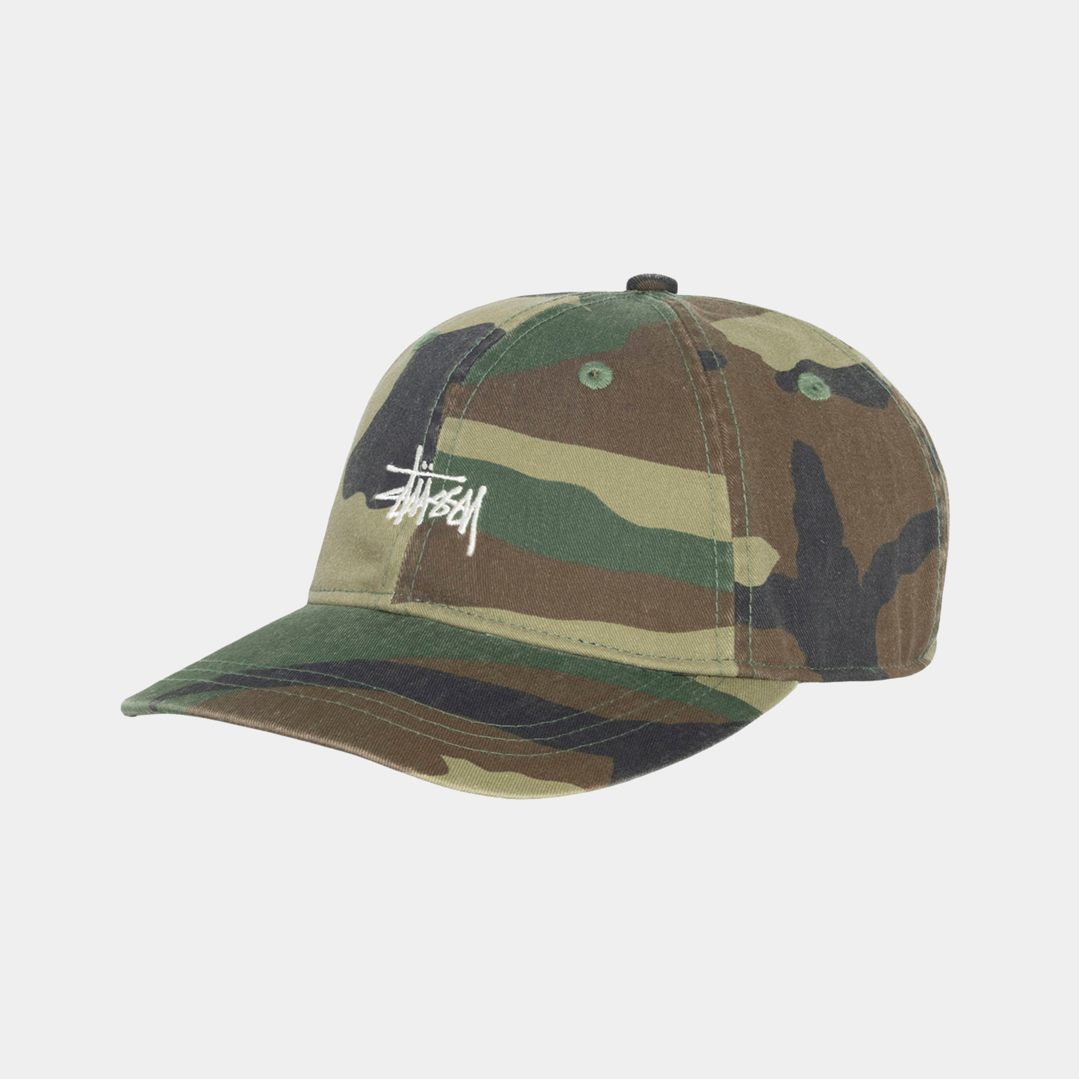 Stussy cap camo 迷彩 STUSSY BASIC WASHED LOW PRO HAT - WOODLAND CAMO - PLA