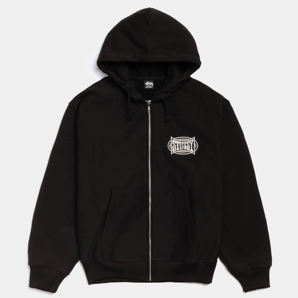 STUSSY CHAMPION OVAL ZIP HOODIE - BLACK - PLA Skateboarding