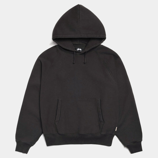 STUSSY FLEECE RAGLAN HOODIE - WASHED BLACK