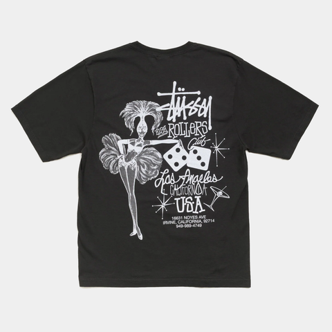 STUSSY HIGH ROLLERS PIGMENT DYED TEE - FADED BLACK