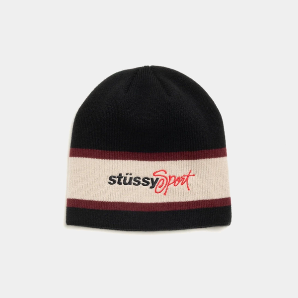 STUSSY SPORT STRIPE SKULLCAP - BLACK