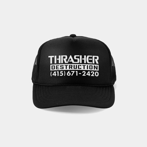 THRASHER DESTRUCTION TRUCKER HAT - BLACK