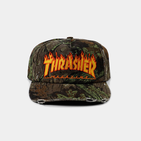 THRASHER FLAME DISTRESSED HAT - CAMO