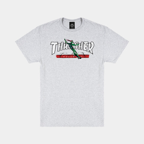 THRASHER RED CURB BY LSD WORLDPEACE TEE - ASH GREY