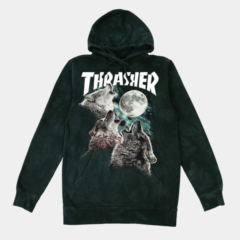 THRASHER WOLVES HOODIE - WASHED BLACK