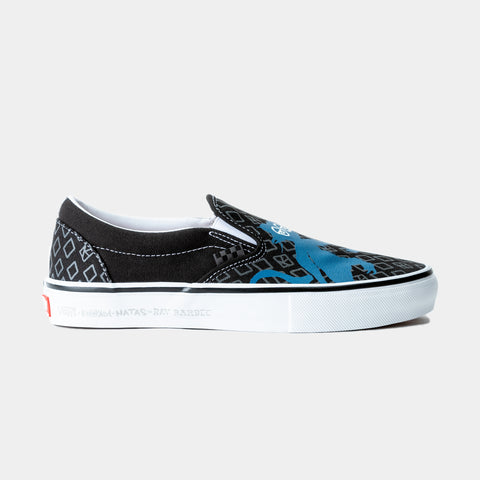 VANS X KROOKED SKATE SLIP-ON - BY NATAS FOR RAY - BLACK/WHITE